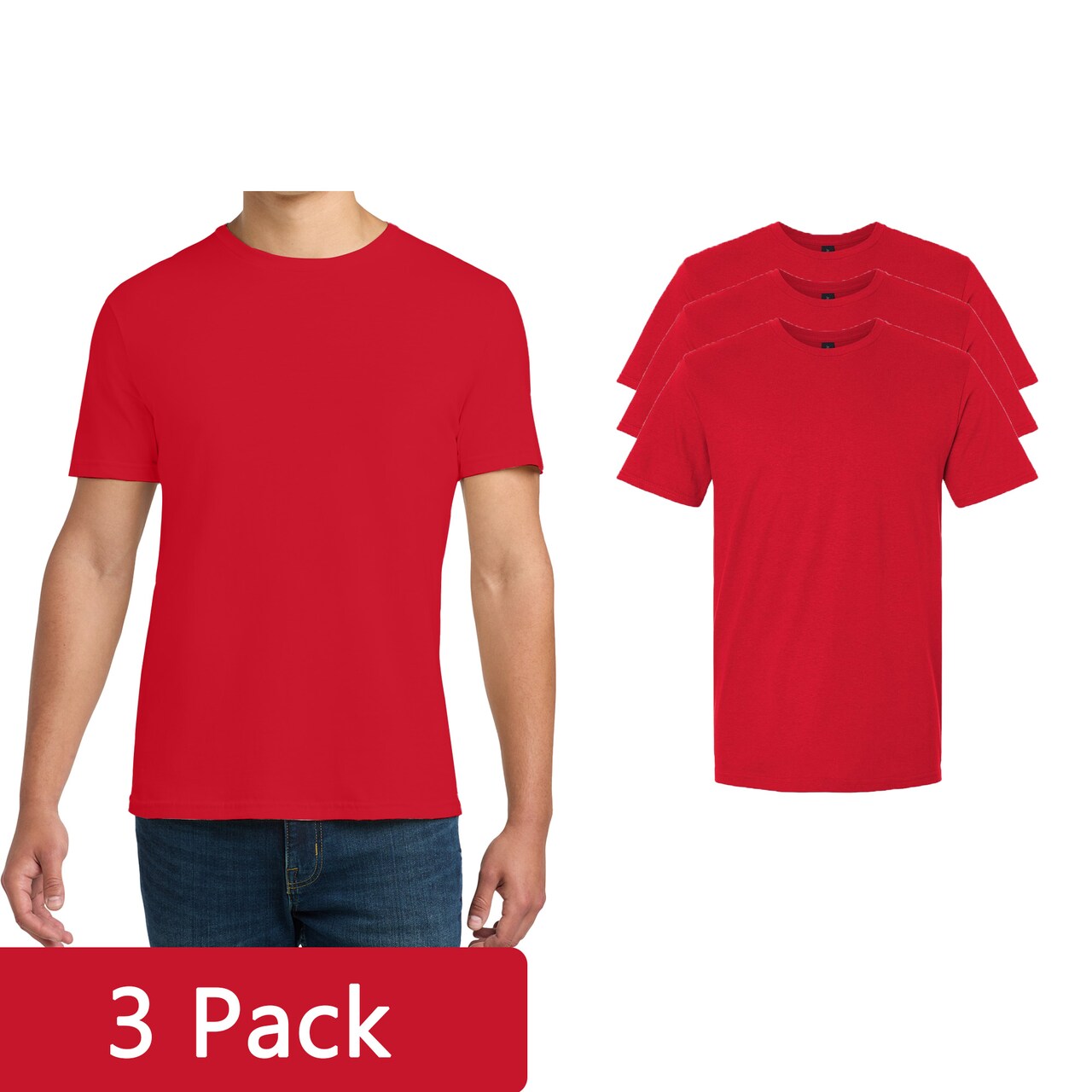 Gildan Men's Softstyle Cotton T-Shirt, Adult Short Sleeve Blank for Screen Printing, Red, 3–15 Pack